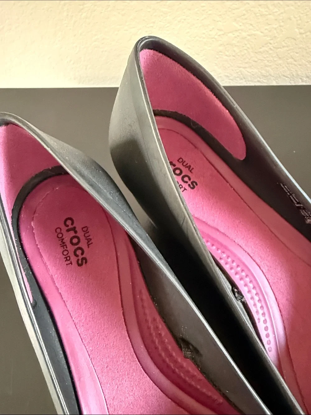 CROCS Women's Black Lina Wedge with Pink Insole